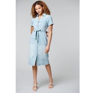 BLANK NYC Belted Midi Short Sleeve Denim Dress